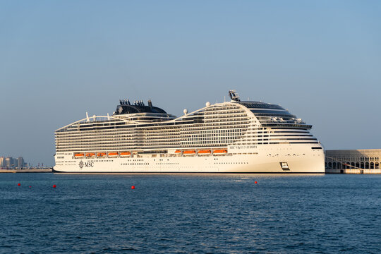The luxury ship of MSC World Europa cruise at the old port of Qatar