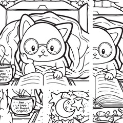 Cozy Cat in A Blanket with Book Seamless Surface Pattern Design
