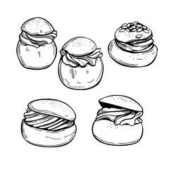 Sweet buns. Semla. Sketch  illustration.