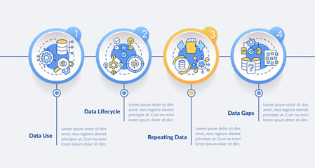 Database management strategy circle infographic template. Data visualization with 4 steps. Editable timeline info chart. Workflow layout with line icons. Lato Bold, Regular fonts used © bsd studio