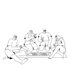 Beach picnic of friends in nature.