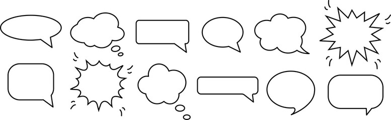 Set of comic speech bubbles on transparent background. Vintage design, pop art style. PNG image
