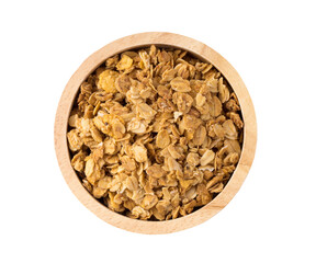 Granola in wood bowl isolated on transparent png
