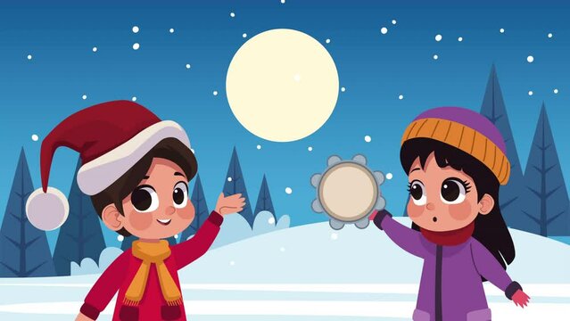 little kids couple wearing winter clothes