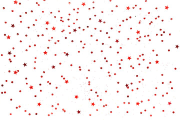White background with red sequins. Festive backdrop for your projects. Background for your product...