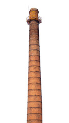A large old industrial chimney made of red brick isolated on a transparent background