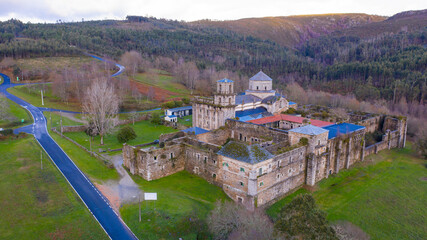 aerial view of Monfero Abbey in galicia