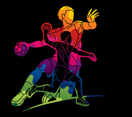 Fototapeta na wymiar Handball Sport Male Players Team Men Mix Action Cartoon Graphic Vector