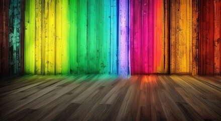 Colorful wooden background texture, multicolored planks wall. Oldpainted wood wall. Colored shabby wooden board.