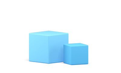 Obraz premium Two cubes squared pedestal blue 3d stage studio background for product advertising realistic png