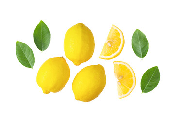 Lemon with leaves isolated on transparent png