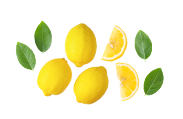 Lemon with leaves isolated on transparent png