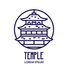 Fototapeta na wymiar Asian Temple or Palace Logo in Line Art