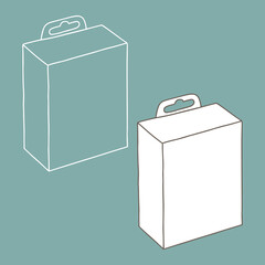 Product box with loop for hanging mocup. Hand-drawn outline illustration.