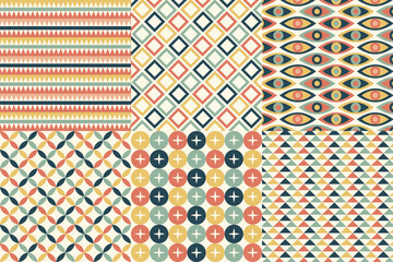 Set of seamless pattern in retro style. Abstract texture decorative 50`s, 60's, 70's style. Can be used for fabric, wallpaper, textile, wall decoration. Vector illustration