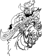 Chinese General on a Horse Vector Illustration 
