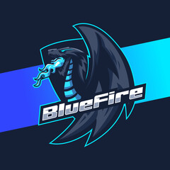 dragon mascot character design for esport logo gaming and sport with blue fire