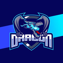 Fototapeta premium dragon mascot character design for esport logo gaming and sport with blue fire