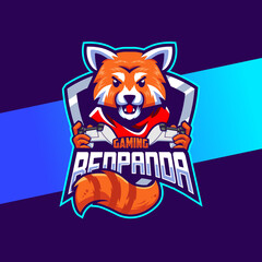 red panda cute mascot character esport logo design with game stick for gaming logo © Sidig
