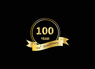 100 years anniversary logo template isolated on gold, gold stamp 19th anniversary icon label with ribbon, twenty year birthday seal symbol.