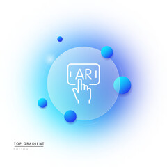 Ar text with click icon. Application Development, planet with vr text, arrow, Augmented reality, 360 degree view, virtual reality. Metaverse concept. Glassmorphism style. Vector line icon for Business