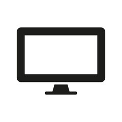 Monitor Screen Sign. Computer Monitor Silhouette Icon. PC Wide Screen Desktop Glyph Pictogram. TV with Digital LCD Technology Symbol. Isolated Vector Illustration