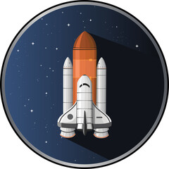 Spaceship Rocket Shuttle fly on Sky Space for Travel Exploration Mission on Round Background Isolated Vector Illustration, Good for Science Astronomy Logo Icon Organization Group Company Corporation
