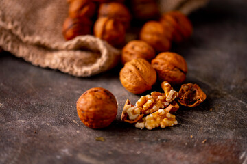 Walnuts on the table.
Healthy food image.
