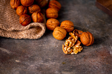 Walnuts on the table.
Healthy food image.
