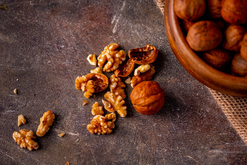 Walnuts on the table.
Healthy food image.
