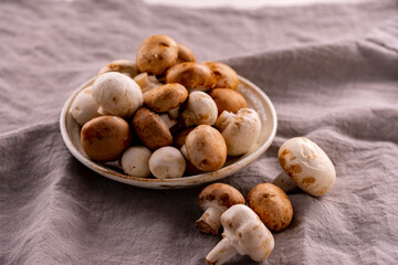 Champignon mushroom on the table.
Fresh Champignon mushroom image.
