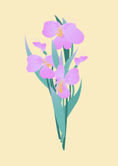 Bouquet of beautiful flowers. Realistic flowers, branches, leaves vector image.