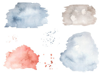 Watercolor stains in the colors of the Russian flag, watercolor splashes in red, blue, gray