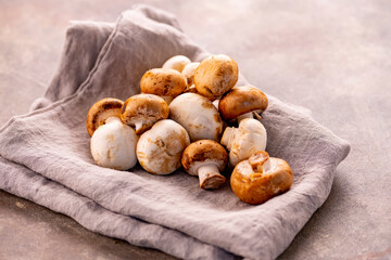 Champignon mushroom on the table.
Fresh Champignon mushroom image.
