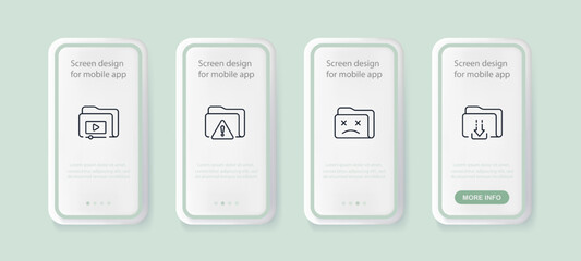 Naklejka na ściany i meble File set icon. Create, folder, diskette, data set, star, configure, protect, player, pause, important, download, paid information, image, liked. Online concept. Ui phone up screen. Neomorphism style