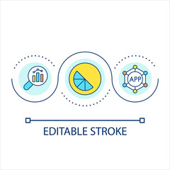 Brand development loop concept icon. Creating strategy. Statistical research. Data analysis abstract idea thin line illustration. Isolated outline drawing. Editable stroke. Arial font used