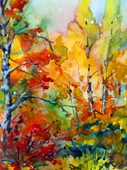 Outdoor kussens Watercolor colorful bright textured abstract background handmade . Mediterranean landscape . Painting of the park in autumn , made in the technique of watercolors from nature © olha