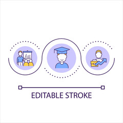Studying loop concept icon. Employee training. Improve professional skills. Career growth abstract idea thin line illustration. Isolated outline drawing. Editable stroke. Arial font used