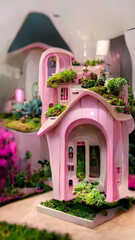 Fototapeta na wymiar Pink house with trees
