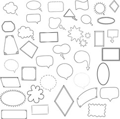 Vector set of frames of different shapes, drawn by hand, on a white background