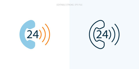 24 hours Support icon for your website, logo, app, UI, product print. 24 Support concept flat Silhouette vector illustration icon. Editable stroke icons set. EPS file	