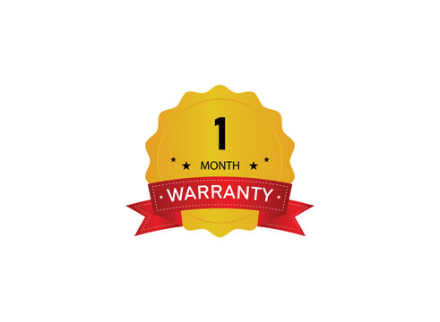 1 month warranty golden seal, stamp, badge, stamp, sign, label with red ribbon isolated on white background.