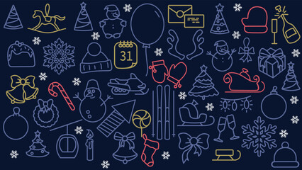 Christmas background. with christmas line icon elements