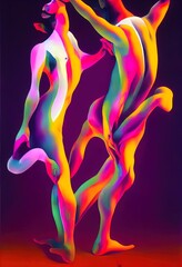 Abstract psychedelic painting of a couple of dancers. Love, embrace, hug. Ai generated image. Valentine's Day