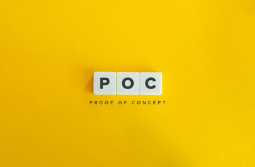 Proof of Concept (POC) Banner. Letter Tiles on Yellow Background. Minimal Aesthetics.