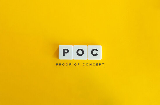 Proof of Concept (POC) Banner. Letter Tiles on Yellow Background. Minimal Aesthetics.