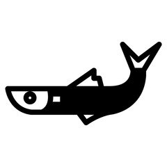 Ladyfish, fish icon glyph style. Black colour Isolate on transparency background