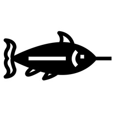 Sward fish. fish icon glyph style. Black colour Isolate on transparency background