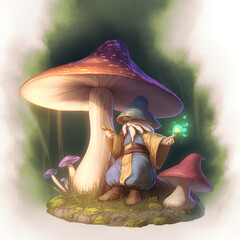 Magic Mushroom Wizard casting a spell from the shade of a mushroom.