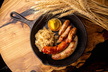 German sausages with sauerkraut and mustard